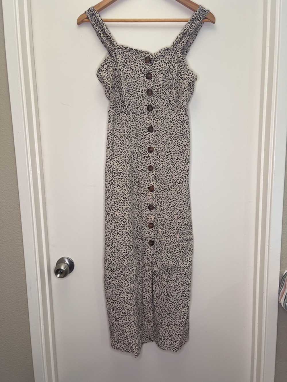 Leopard Print Midi Autumn wedding guest dress smocked button M